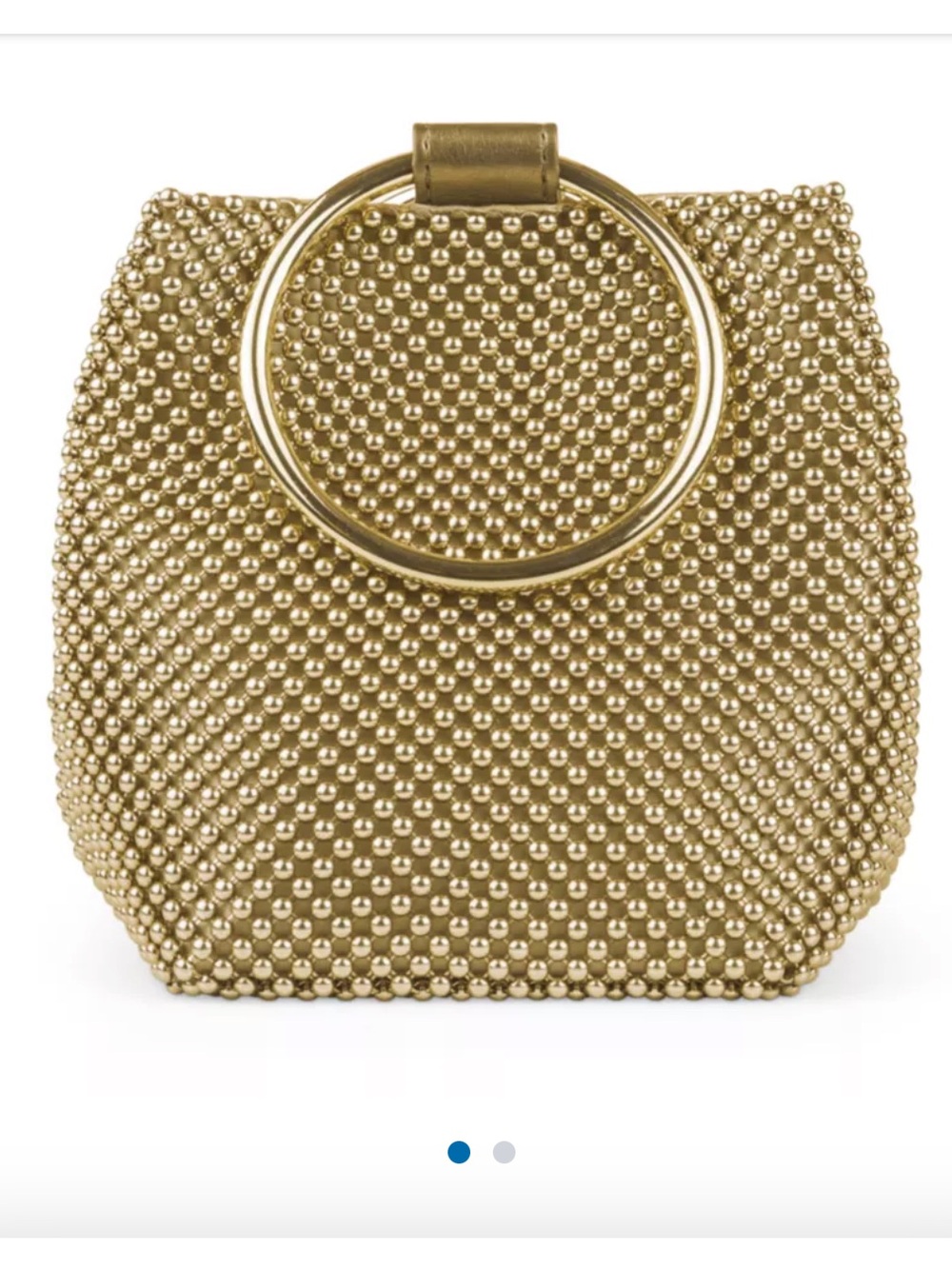 Jessica McClintock Gold Beaded Ring-Handle Clutch